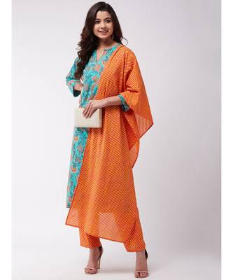 Turquoise Orange Kurta Pant Set 2