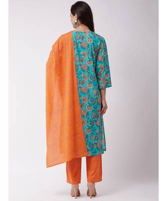 Turquoise Orange Kurta Pant Set 5