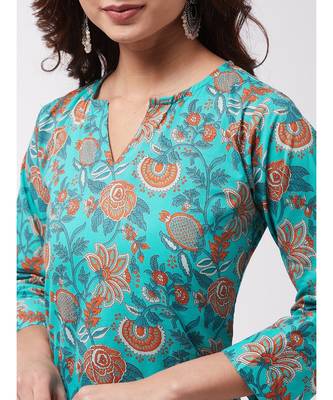 Turquoise Orange Kurta Pant Set 6