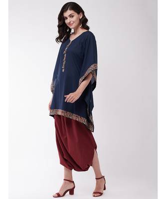 Kalamkari Kaftan Tunic with Cowl Dhoti 3