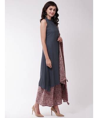 Grey and Maroon Halter Kurta Set 4