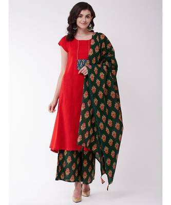 Red and Green Patola Kurta Set 1