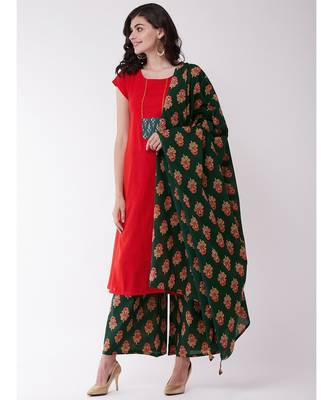 Red and Green Patola Kurta Set 3