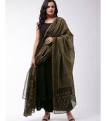 Black strappy kurta palazzo set with green boota dupatta