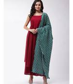 Maroon strappy kurta palazzo set with green Kantha dupatta