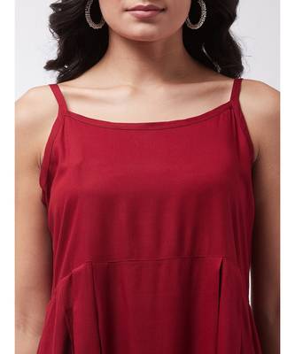Maroon strappy kurta palazzo set with mustard wite dupatta 4
