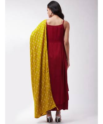 Maroon strappy kurta palazzo set with mustard wite dupatta 6