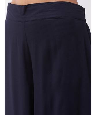 Navy blue strappy kurta palazzo set with indigo kantha dupatta 2