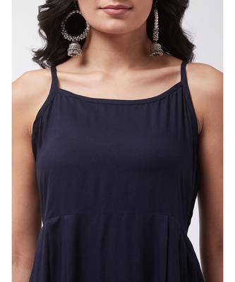 Navy blue strappy kurta palazzo set with indigo kantha dupatta 6