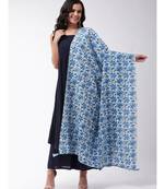 Navy blue strappy kurta palazzo set with indigo kantha dupatta