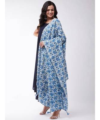 Navy blue strappy kurta palazzo set with indigo kantha dupatta 7