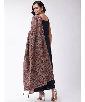 Navy blue strappy kurta palazzo set with kalamkari dupatta 5