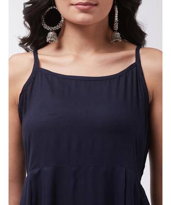 Navy blue strappy kurta palazzo set with kalamkari dupatta 6