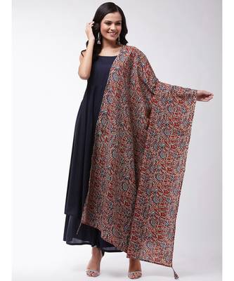 Navy blue strappy kurta palazzo set with kalamkari dupatta 7