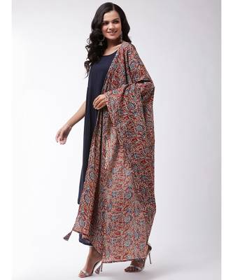Navy blue strappy kurta palazzo set with kalamkari dupatta 8