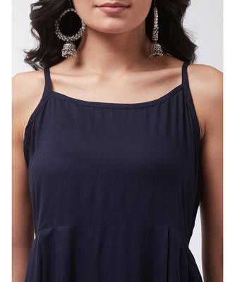 Navy blue strappy kurta palazzo set with Red gold dupatta 6