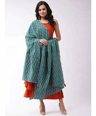 Orange strappy kurta plazzo set with green kantha dupatta 1