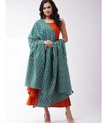 Orange strappy kurta plazzo set with green kantha dupatta