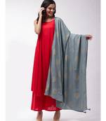 Red strappy kurta palazzo set with grey gold dupatta