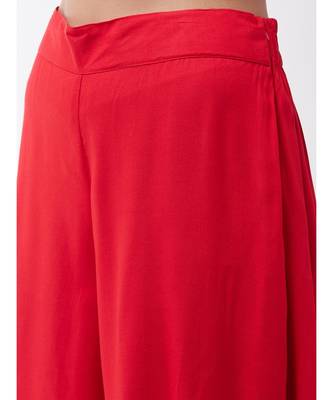 Red strappy kurta palazzo set with Mustard ikkat duptt 6