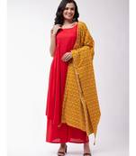 Red strappy kurta palazzo set with Mustard ikkat duptt