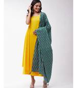 yellow strappy kurta plazzo set with green kantha dupatta