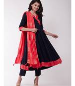 Blue Kurta Pant Set with Red Border