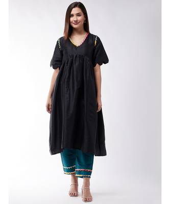 Black And Teel Green Wavy Sleeves Gota Kurta Set 1