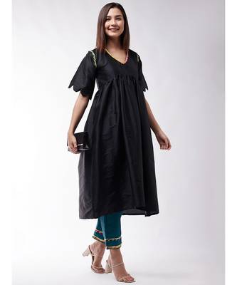 Black And Teel Green Wavy Sleeves Gota Kurta Set 2