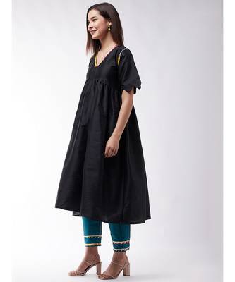 Black And Teel Green Wavy Sleeves Gota Kurta Set 3