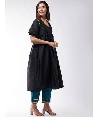 Black And Teel Green Wavy Sleeves Gota Kurta Set 4