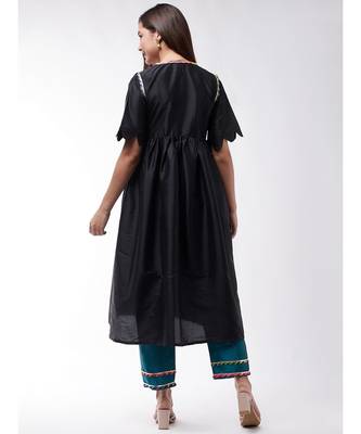 Black And Teel Green Wavy Sleeves Gota Kurta Set 5