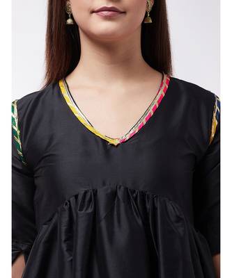 Black And Teel Green Wavy Sleeves Gota Kurta Set 6