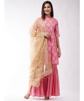 Bpink Short Kurta Sharara Set With Solid Gold Dupatta 1