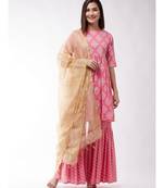 Bpink Short Kurta Sharara Set With Solid Gold Dupatta