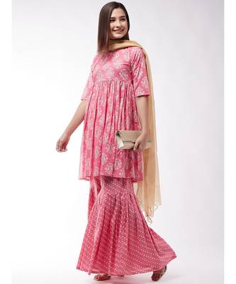 Bpink Short Kurta Sharara Set With Solid Gold Dupatta 2