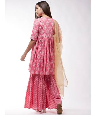 Bpink Short Kurta Sharara Set With Solid Gold Dupatta 5