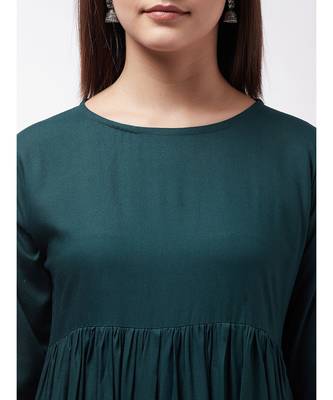 Dark Green Short Kurta Sharara Set With Grey Gold Print Dupatta 6