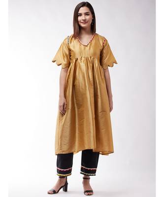 Golden And Black Wavy Sleeves Gota Kurta Set 1