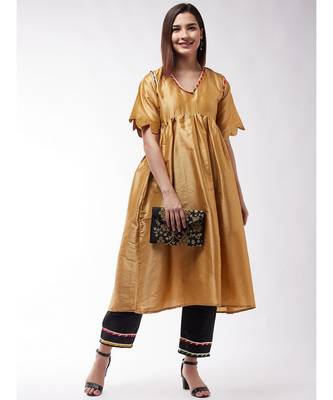 Golden And Black Wavy Sleeves Gota Kurta Set 2