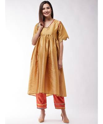 Golden And Orange Wavy Sleeves Gota Kurta Set 1