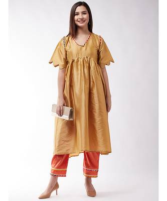 Golden And Orange Wavy Sleeves Gota Kurta Set 2