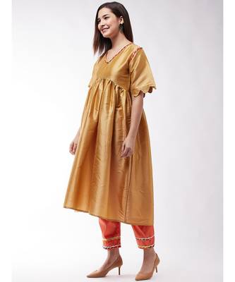 Golden And Orange Wavy Sleeves Gota Kurta Set 3