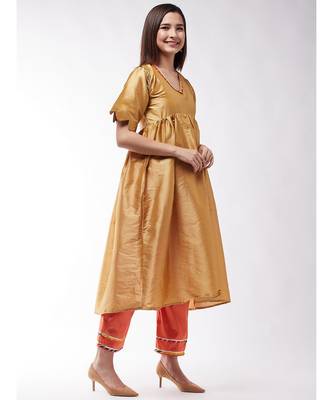 Golden And Orange Wavy Sleeves Gota Kurta Set 4