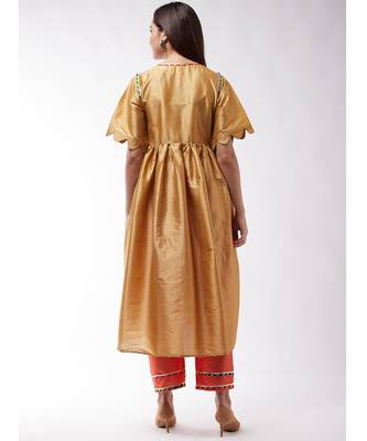 Golden And Orange Wavy Sleeves Gota Kurta Set 5