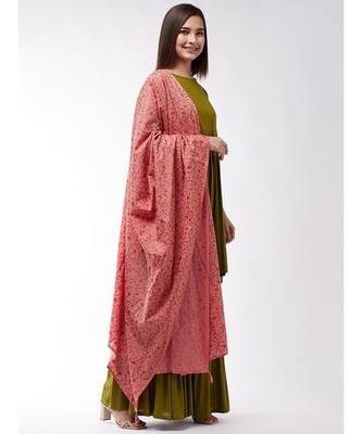 Olive Green Short Kurta Sharara Set With Peach Jaal Dupatta 4