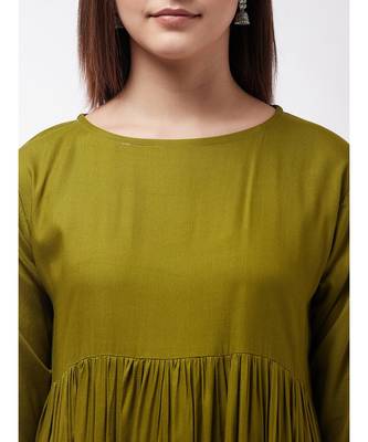 Olive Green Short Kurta Sharara Set With Peach Jaal Dupatta 6