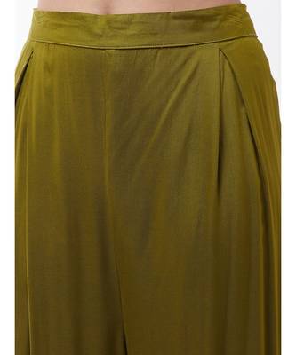 Olive Green Short Kurta Sharara Set With Peach Jaal Dupatta 7