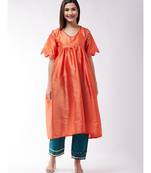 Orange And Teal Green Wavy Sleeves Gota Kurta Set