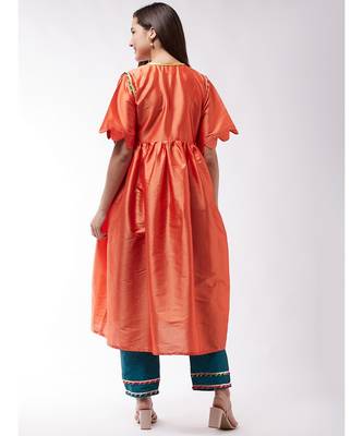 Orange And Teal Green Wavy Sleeves Gota Kurta Set 5